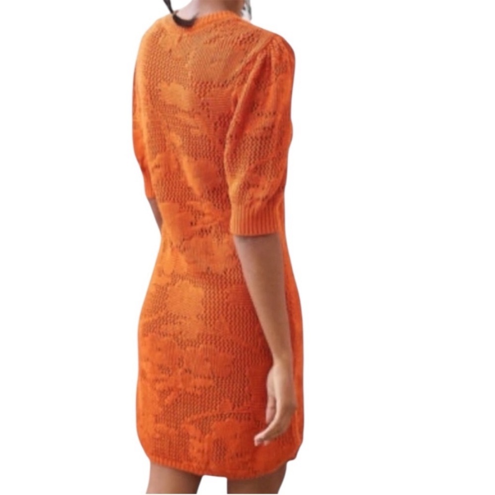 Anthropologie Maeve Pointelle Knit 3/4 Sleeve Dress SZ XS Spicy Orange - Picture 2 of 11